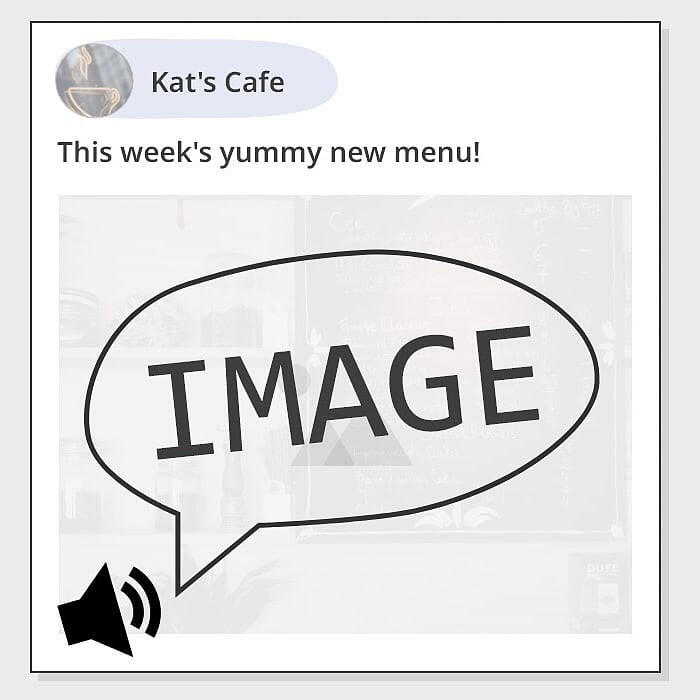 Graphic of a social media post by Kat's Cafe, with the image greyed out and speech bubble over it saying 'image'
